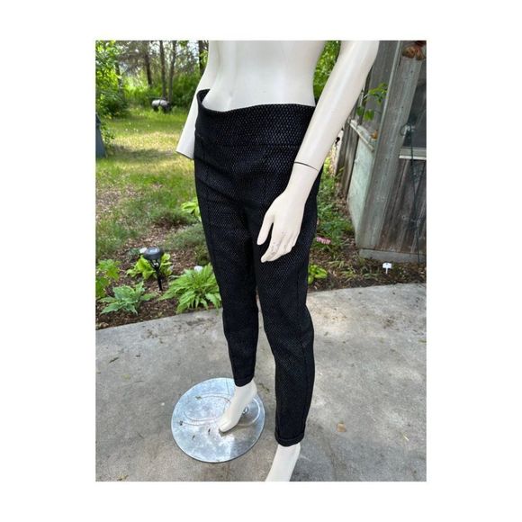 Lord & Taylor Kelly Pull On Black Stretch Trousers Silver Metallic Flat Front 14 - Picture 5 of 14